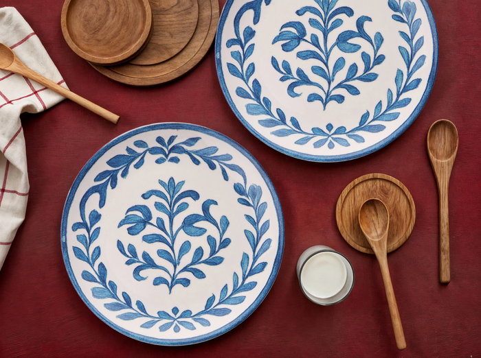 Hermia Juego de Platos de Servicio Cerámica Azul y Blanco 6 Piezas